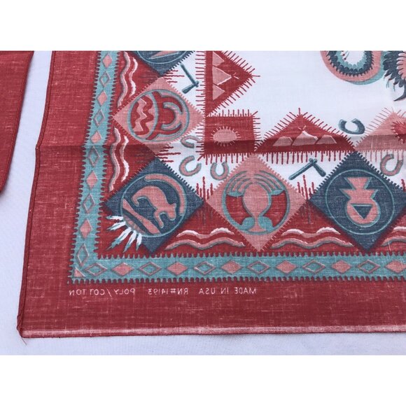 2 VTG Aztec Southwestern Bandana Handkerchief Native American Rockabilly Red - Picture 3 of 16